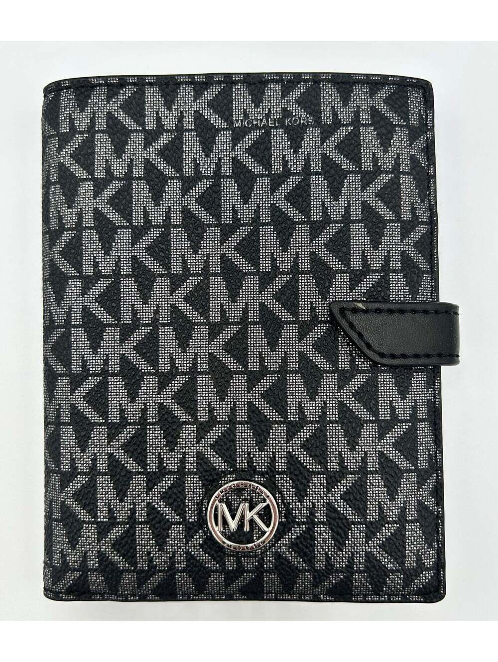 Michael Kors Black Grey Signature Monogram MK Logo Wallet